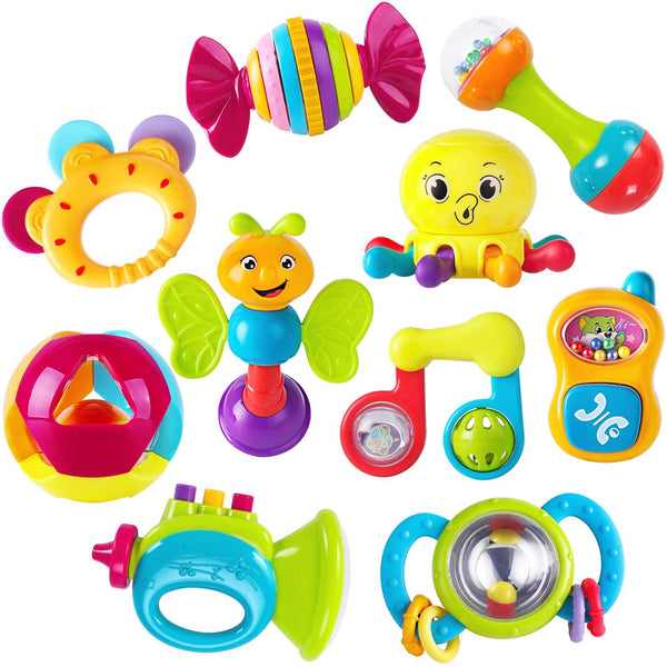 iPlay, iLearn Baby Rattles Teether, Shaker, Grab and Spin Rattle, Musical Toy Set, Early Educational Toys for 3, 6, 9, 12